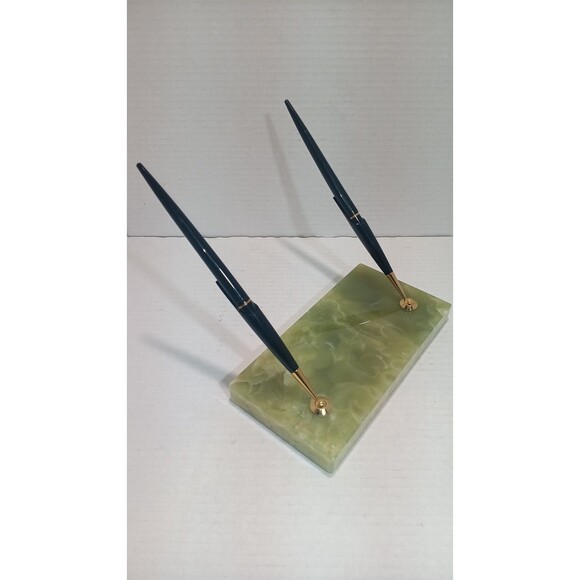 VINTAGE PARKER BLACK & GOLD FOUNTAIN & BALLPOINT PEN DESK SET (PENS NEED INK) - Picture 1 of 9